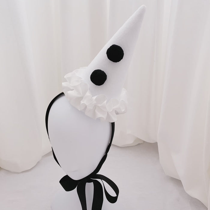 Handmade Pierrot Clown Costume - Clown Hat, Collar + Gloves