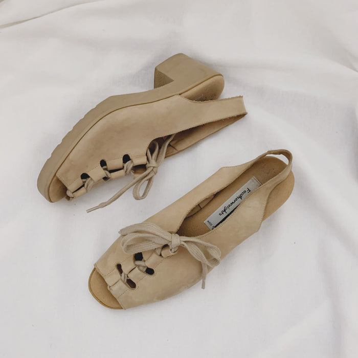 Vintage Suede Leather Lace-up Platforms