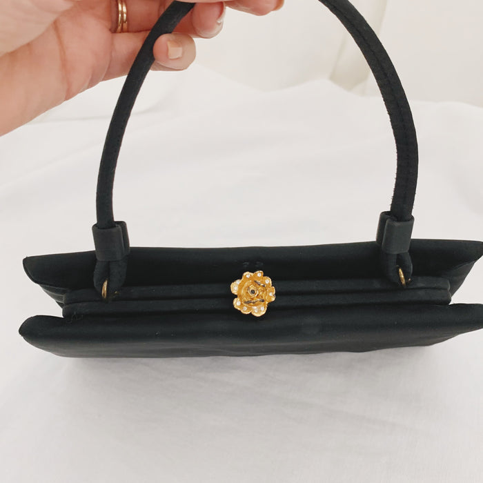 Vintage Evening Bag with Gold Rose Closure